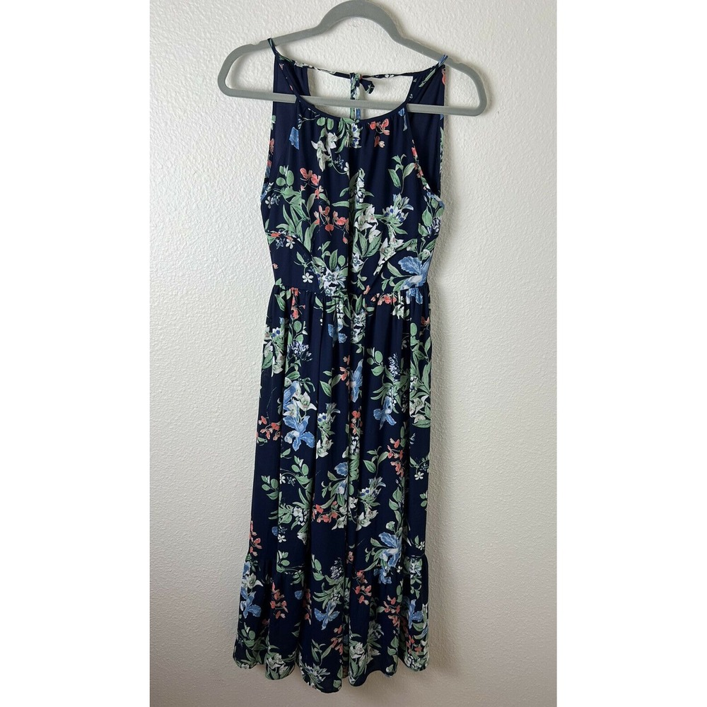 Maison Jules Women's Blue Floral Keyhole back Navy Blue Maxi‎ Dress Sz 0